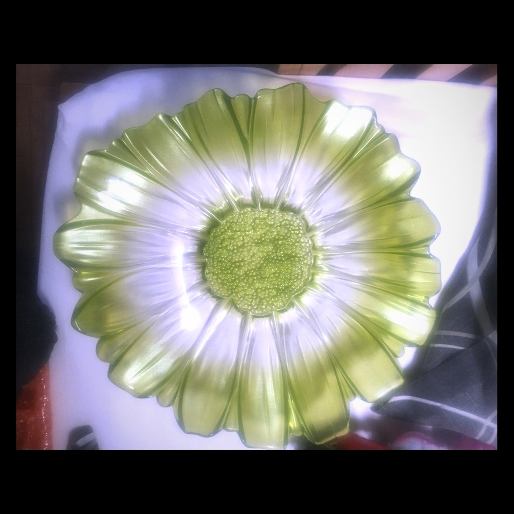 Blown Crystal green serving bowl and plate